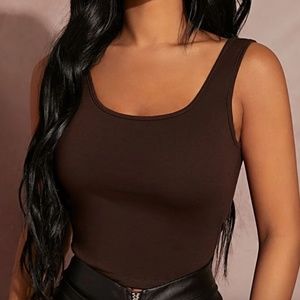 basic brown tank top crop top